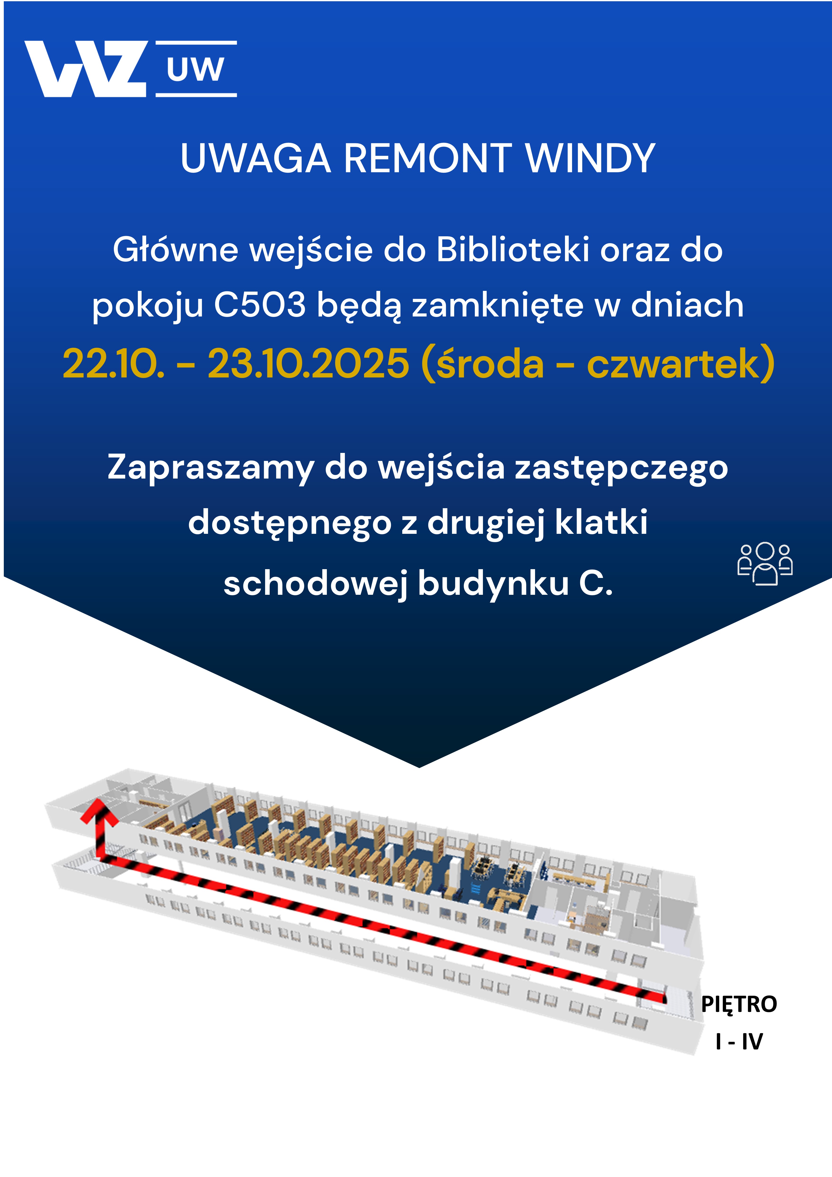 Zamknięcie głównego wejścia do Biblioteki Wydziału Zarządzania