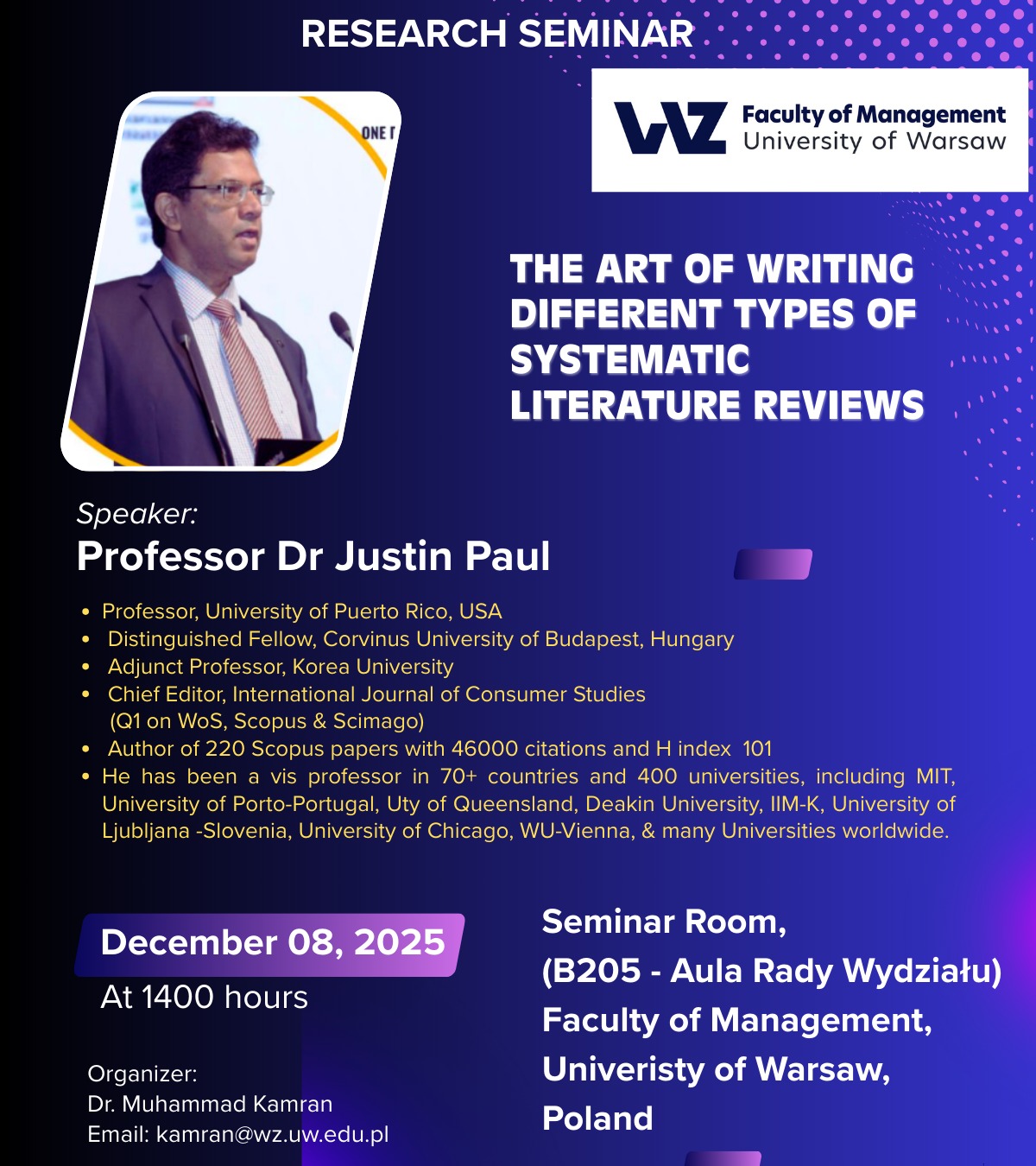 RESEARCH SEMINAR at the Faculty of Management, University of Warsaw